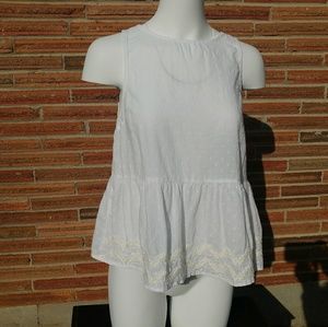 White textured Boho embroidered tank